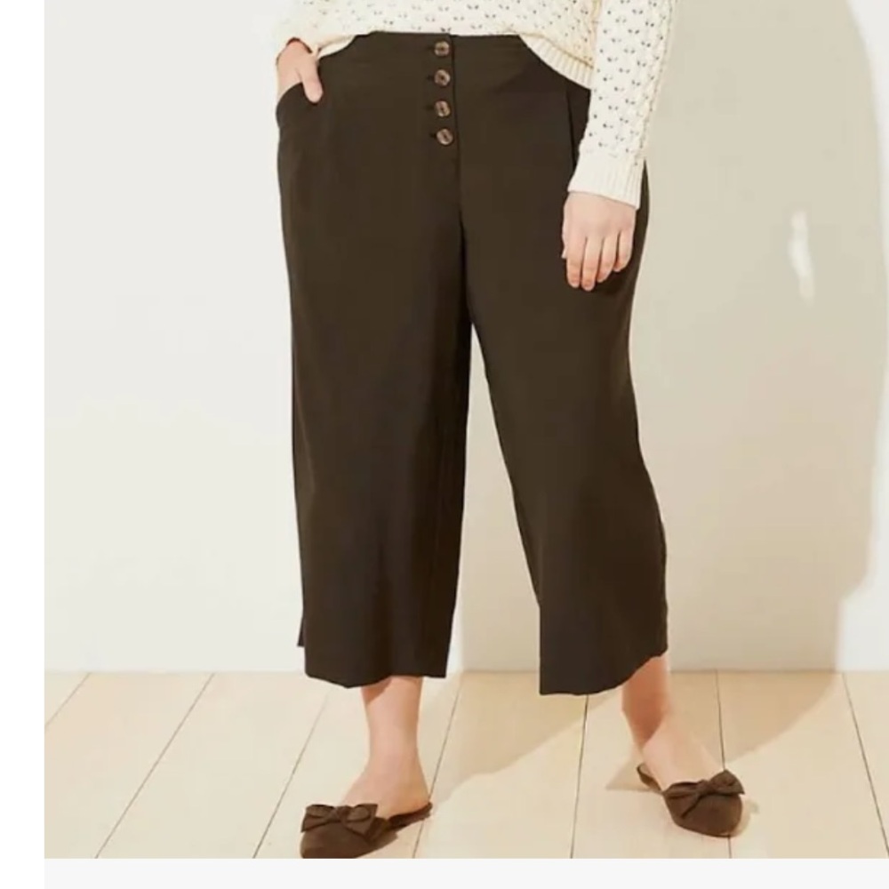 Olive Green Cropped Wide Leg Pants